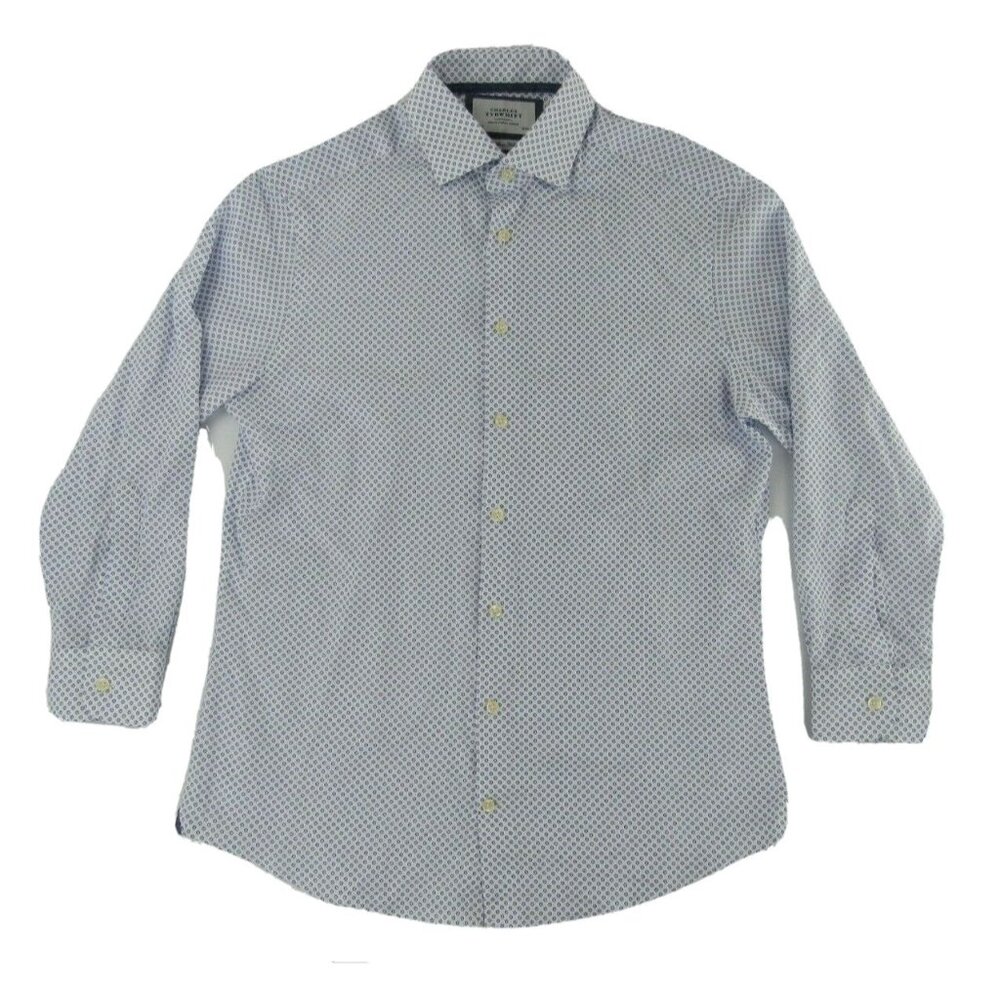 Charles Tyrwhitt Mens Dress Shirt M White Blue Long Sleeve Button Up